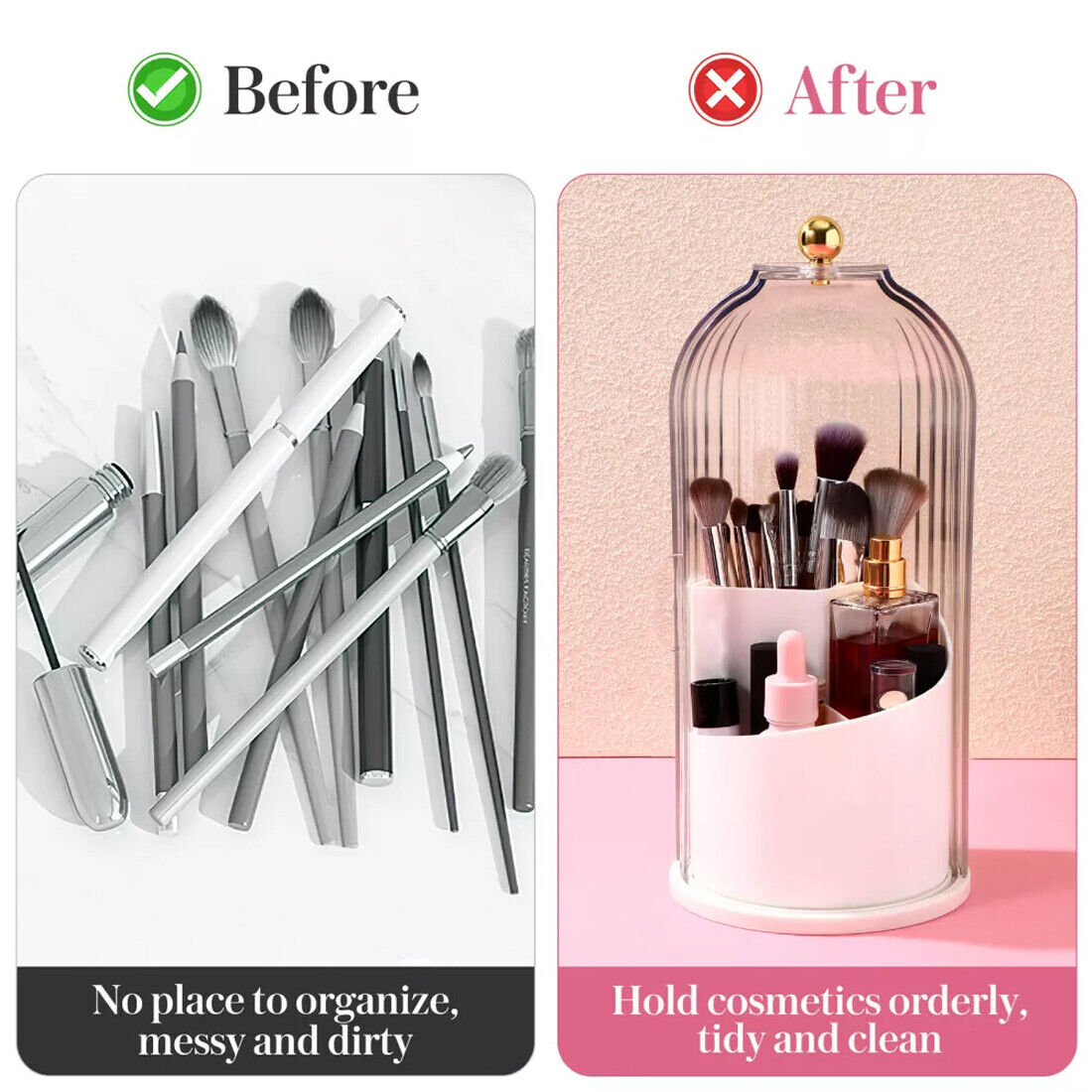 AUREVIAN 360  Rotating Makeup Brush Holder Storage Box Desktop Cosmetic Organizer W  Lid