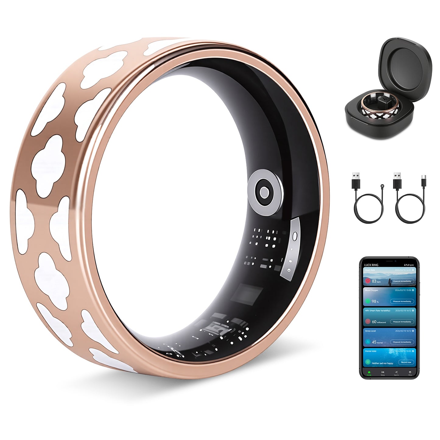 AUREVIAN Smart Ring Health Tracker Fitness Sleep Stress HRV Tracker With Charging Case Magnetic Charging Cable For Women & Men Compatible With IOS & Android 7-Day Battery Life Size 7 Size 8 Size9 Size10