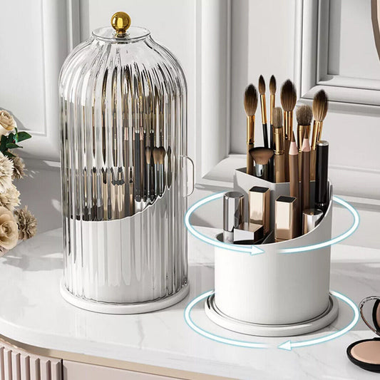 AUREVIAN 360  Rotating Makeup Brush Holder Storage Box Desktop Cosmetic Organizer W  Lid
