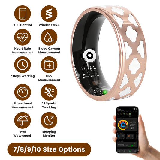AUREVIAN Smart Ring Health Tracker Fitness Sleep Stress HRV Tracker With Charging Case Magnetic Charging Cable For Women & Men Compatible With IOS & Android 7-Day Battery Life Size 7 Size 8 Size9 Size10